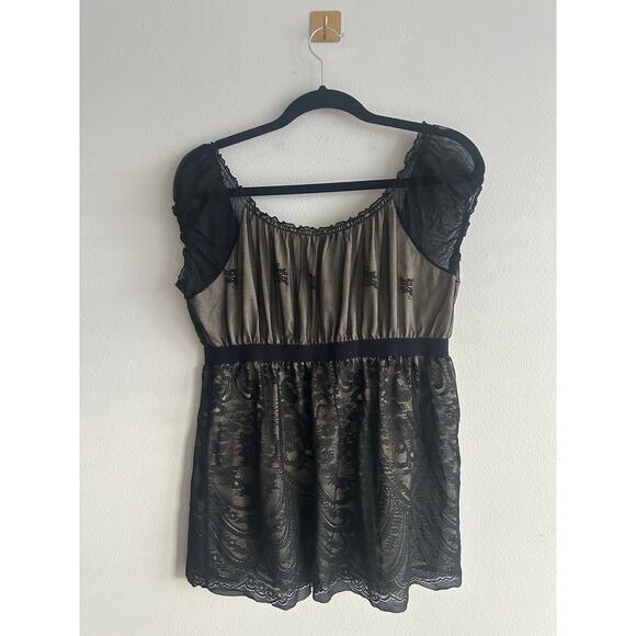 Vintage Black Lace Milkmaid Top XL – Sheer Mesh Peasant Blouse - Picture 6 of 7
